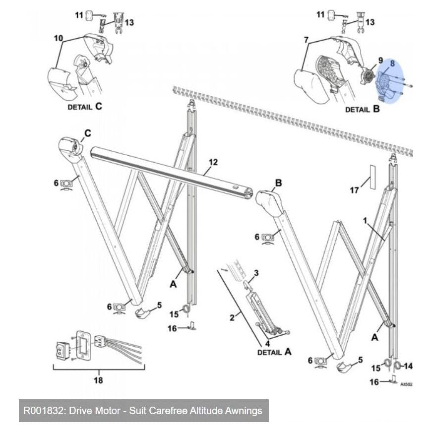 Carefree RV R001832 Replacement Longitude Awning Motor