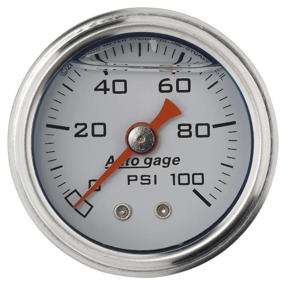AutoMeter White 1 1/2in 1/8in NPT Male 0-100 PSI Liquid Filled Mechanical Fuel Pressure Gauge 2177