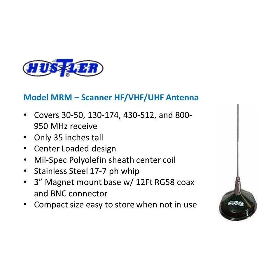 Hustler MRM-B Mobile Scanner Antenna w/ 3" Magnet Mount & 35" Stainless Whip