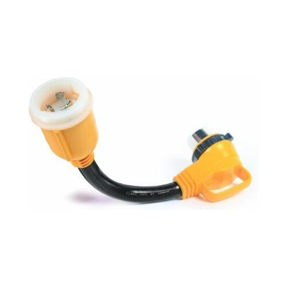Camco 55572 Power Grip 18" 50Amp Locking Adapter Power Cord Waterproof 90 Degree