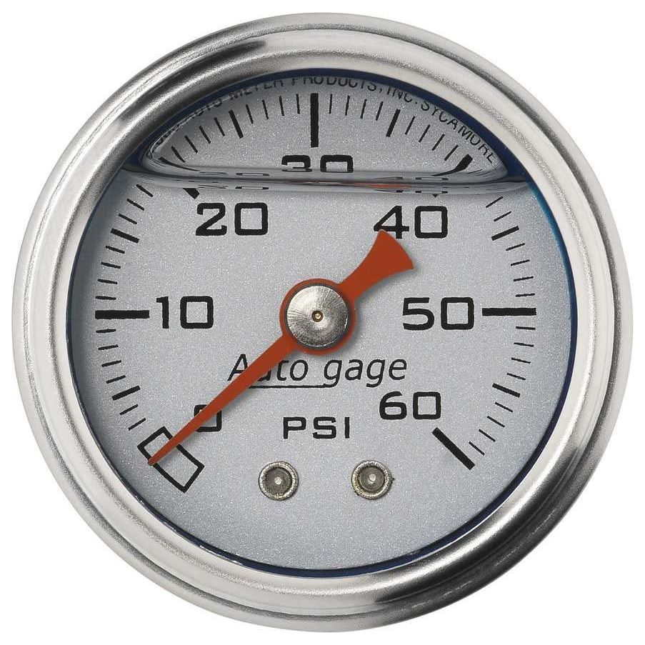 AutoMeter Silver 1 1/2in 1/8in NPT Male 0-60 PSI Liquid Filled Mechanical Fuel Pressure Gauge 2179