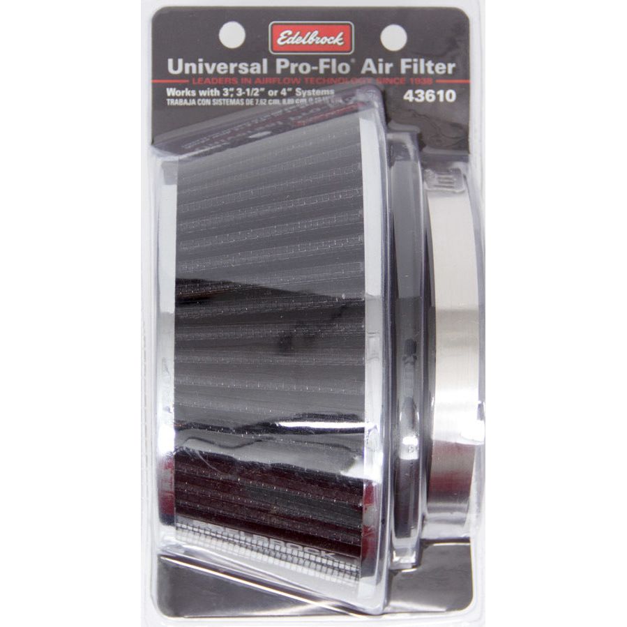 EDELBROCK Pro-Flo Air Filter Cone 3.70 Tall Black/Chrome - 43610