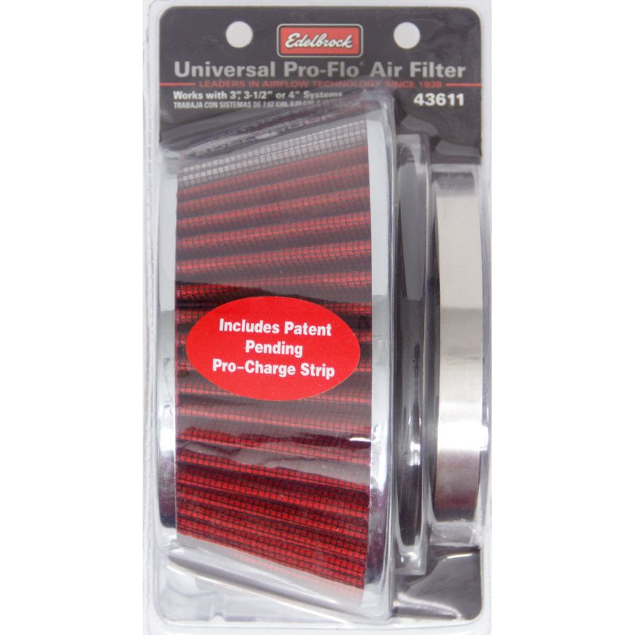 EDELBROCK Pro-Flo Air Filter Cone 3.70 Tall Red/Chrome - 43611