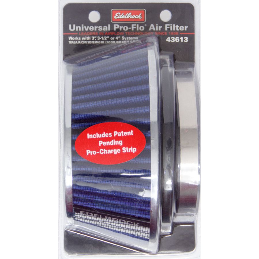 EDELBROCK Pro-Flo Air Filter Cone 3.70 Tall Blue/Chrome - 43613