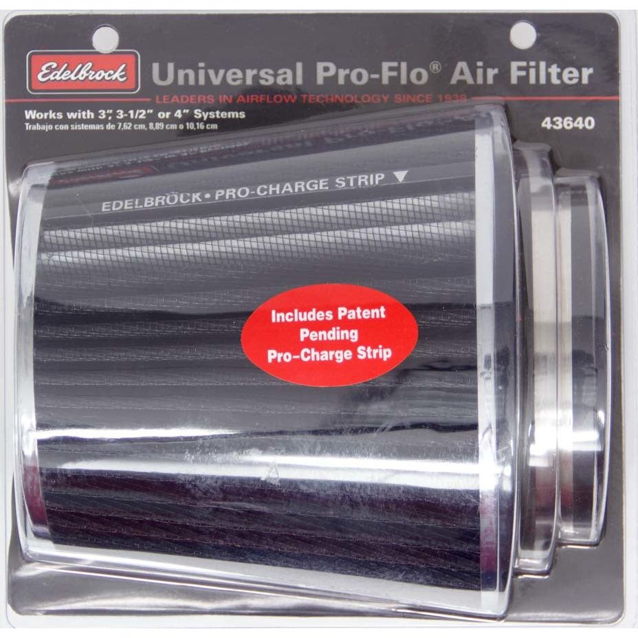 EDELBROCK Pro-Flo Air Filter Cone 6.70 Tall Black/Chrome - 43640