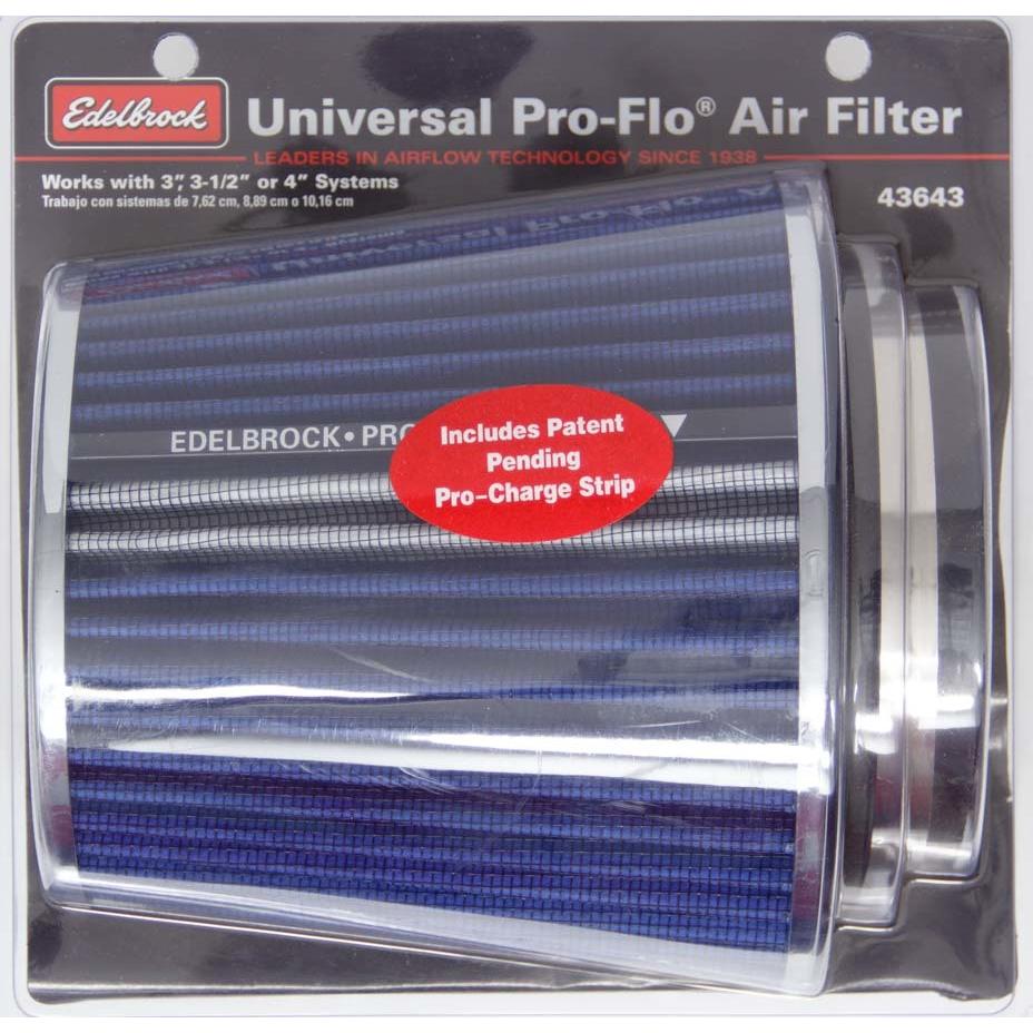 EDELBROCK Pro-Flo Air Filter Cone 6.70 Tall Blue/Chrome - 43643