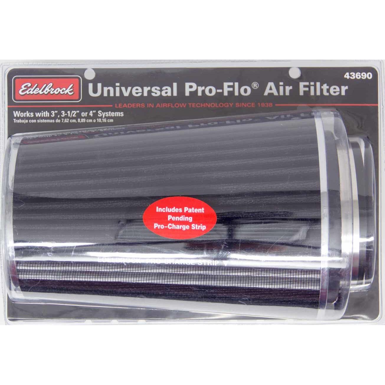 EDELBROCK Pro-Flo Air Filter Cone 10.5 Tall Black/Chrome - 43690