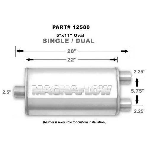 MAGNAFLOW 12580 - Stainless Muffler Single 2.5in In Dual 2.25in Out